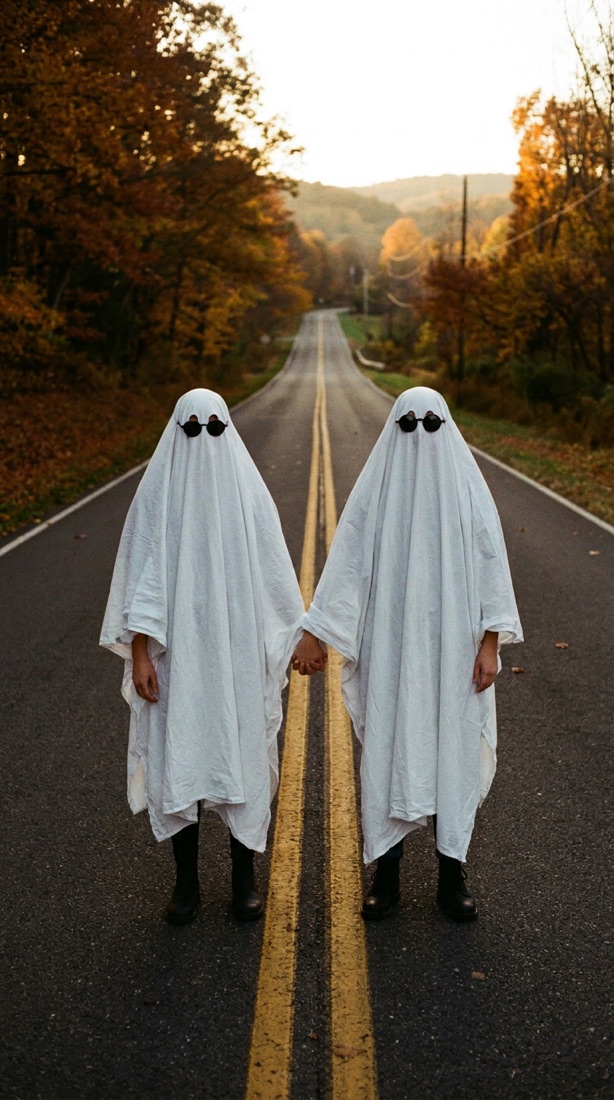 AI-generated ghost photoshoot example: two ghosts, one adventure
